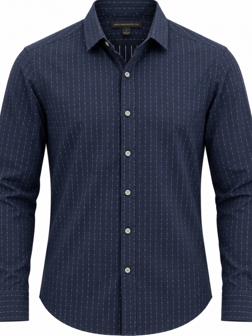 John Varvatos Star USA Navy Dotted Stripe Shirt S From Yellowjackets TV Show
